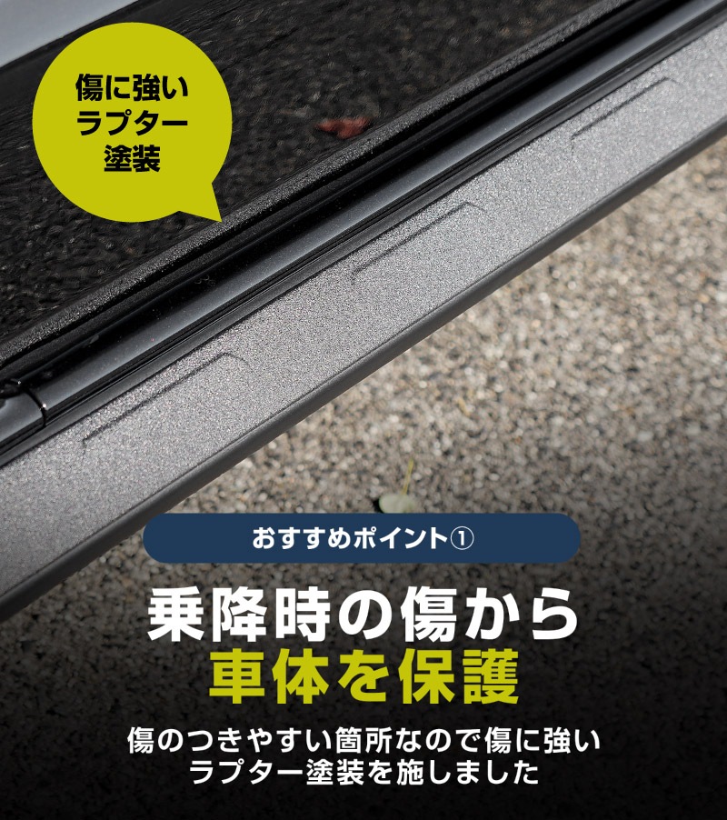 ジムニーノマド JC74W サイドリップガーニッシュ 4P ラプター塗装 ブラック｜スズキ SUZUKI JIMNY JC74 NOMADE 専用 カスタム 外装 サイド ドア パーツ ドレスアップ オプション アクセサリー 社外