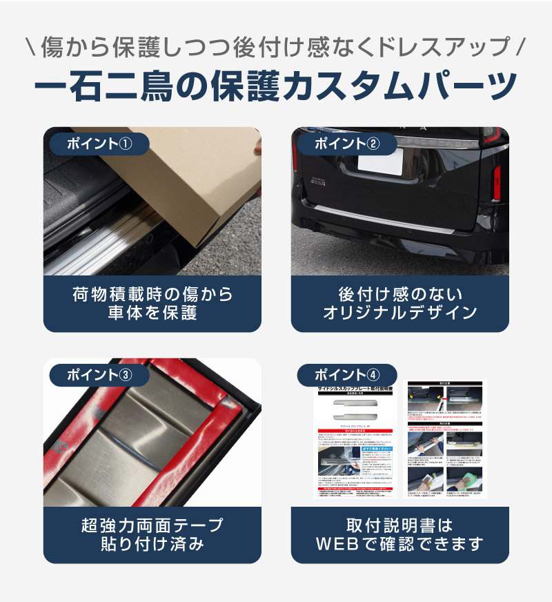 新型セレナ C28 リアバンパーステップガード 1P 車体保護ゴム付き 選べる2カラー シルバーヘアライン ブラックヘアライン 2026年マイナーチェンジ後対応｜ニッサン NISSAN SERENA C28型 専用 外装 保護 パーツ ドレスアップ アクセサリー 社外品【予約販売/ブラック:5月20日頃、シルバー:5月30日頃入荷予定】