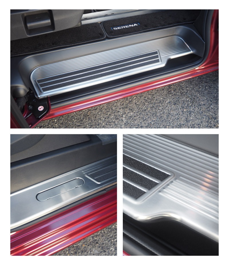 新型セレナ C27 C28 e-POWER専用 サイドステップ スカッフプレート 5P 選べる2カラー シルバーヘアライン ブラックヘアライン 2026年マイナーチェンジ後対応｜ニッサン NISSAN SERENA 専用 パーツ カスタム ドレスアップ アクセサリー 社外品 内装 マイナーチェンジ【予約販売/ブラック:5月20日頃入荷予定】