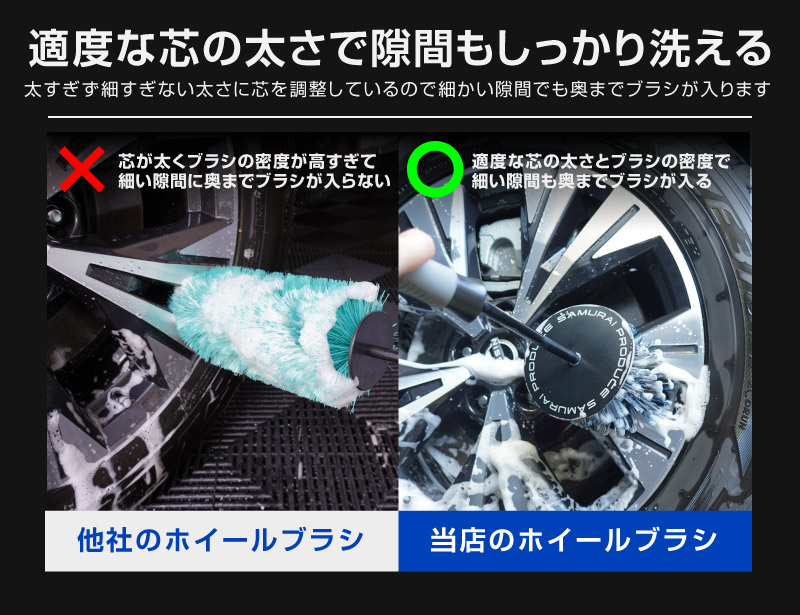 【アウトレット品】サムライ ホイールブラシ Lサイズ 適度な硬度で汚れを効果的に除去 洗車ブラシ タイヤブラシ ハブ用ブラシ キズ防止