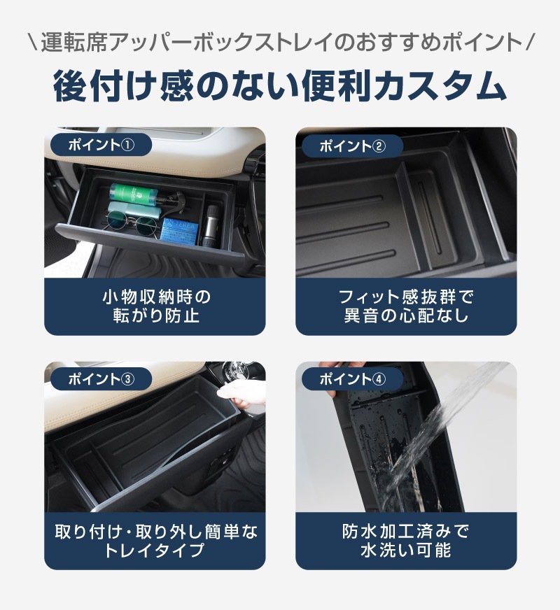 【セット割】新型デリカミニ ekスペース ルークス 共通 運転席アッパーボックストレイ ＆ アッパーグローブボックストレイ セット ゴムライプ ブラック 2025年フルモデルチェンジ後専用｜MITSUBISHI DELICA MINI NISSAN ROOX インスト助手席スライドボックス ラバー 保護 アクセサリー 防水 マット 社外