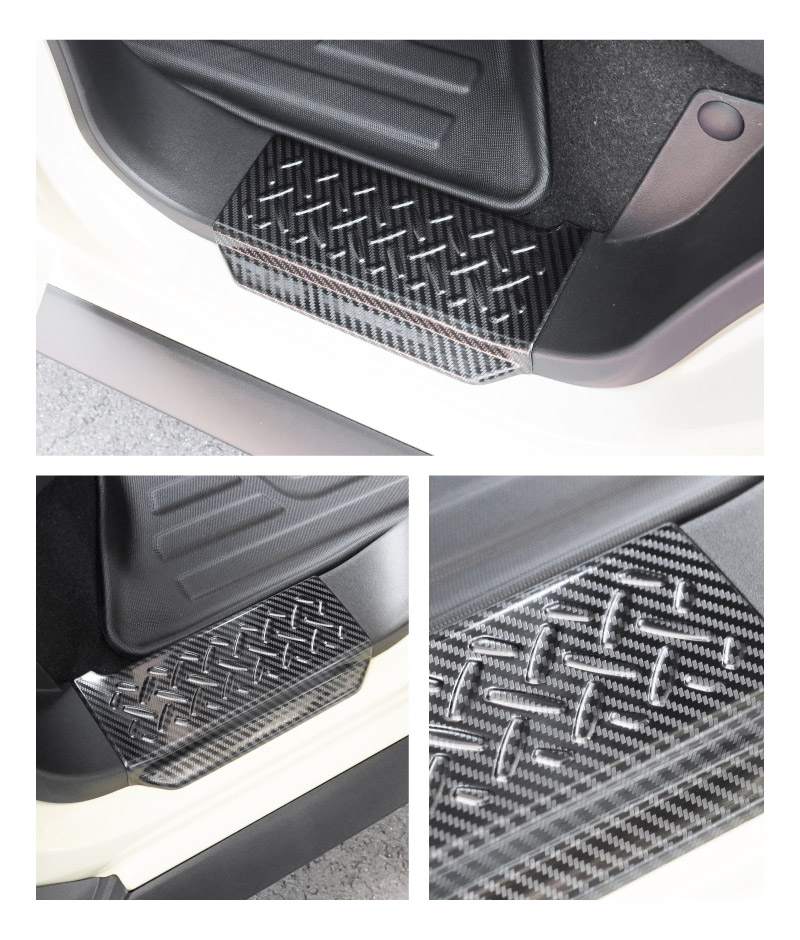 ジムニーノマド JC74W サイドステップ スカッフプレート 縞鋼板柄 左右セット 4P カーボン調 ｜スズキ SUZUKI JIMNY JC74 NOMADE 専用 保護パーツ ドレスアップ オプション アクセサリー 社外 カーパーツ 傷防止 サイドシル【予約販売/5月30日頃入荷予定】