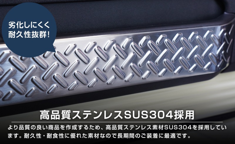 ジムニーノマド JC74W インナードアプロテクションカバー 縞鋼板柄 左右セット 4P シルバーヘアライン｜スズキ SUZUKI JIMNY JC74 NOMADE 専用 保護パーツ ドレスアップ オプション アクセサリー 社外 カーパーツ 傷防止 サイドシル【予約販売/5月20日頃入荷予定】