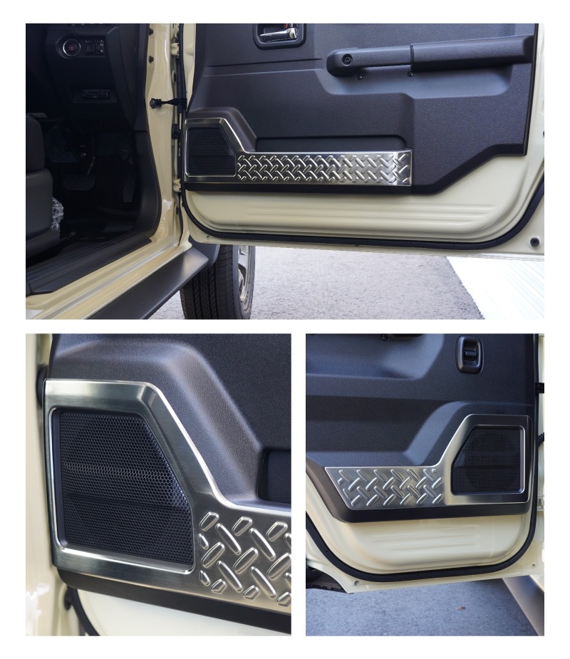 ジムニーノマド JC74W インナードアプロテクションカバー 縞鋼板柄 左右セット 4P シルバーヘアライン｜スズキ SUZUKI JIMNY JC74 NOMADE 専用 保護パーツ ドレスアップ オプション アクセサリー 社外 カーパーツ 傷防止 サイドシル【予約販売/5月20日頃入荷予定】