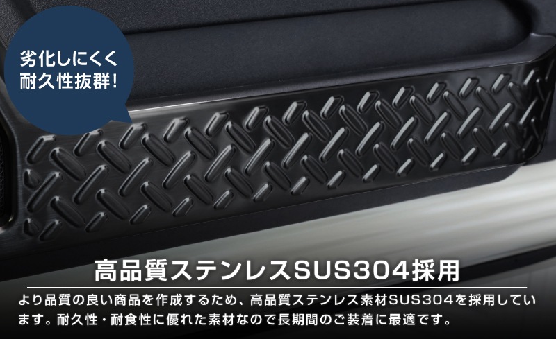 ジムニーノマド JC74W インナードアプロテクションカバー 縞鋼板柄 左右セット 4P ブラックヘアライン｜スズキ SUZUKI JIMNY JC74 NOMADE 専用 保護パーツ ドレスアップ オプション アクセサリー 社外 カーパーツ 傷防止 サイドシル