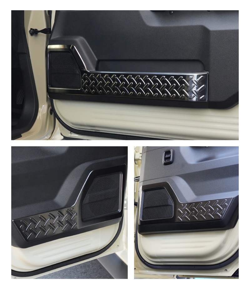 ジムニーノマド JC74W インナードアプロテクションカバー 縞鋼板柄 左右セット 4P ブラックヘアライン｜スズキ SUZUKI JIMNY JC74 NOMADE 専用 保護パーツ ドレスアップ オプション アクセサリー 社外 カーパーツ 傷防止 サイドシル