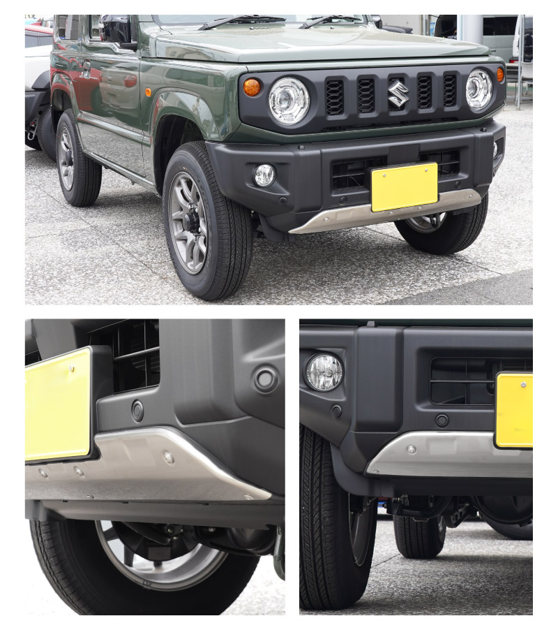 新型ジムニー JB64 5型 専用 フロントアンダーカバー ガーニッシュ 車体保護ゴム付き 1P シルバーヘアライン ｜スズキ SUZUKI JIMNY JB64W カスタム 専用 パーツ ドレスアップ アクセサリー 社外品 オプション エアロ【予約販売/6月30日頃入荷予定】