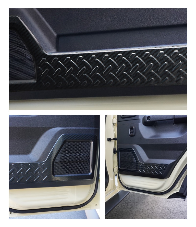ジムニーノマド JC74W インナードアプロテクションカバー 縞鋼板柄 左右セット 4P カーボン調｜スズキ SUZUKI JIMNY JC74 NOMADE 専用 保護パーツ ドレスアップ オプション アクセサリー 社外 カーパーツ 傷防止 サイドシル