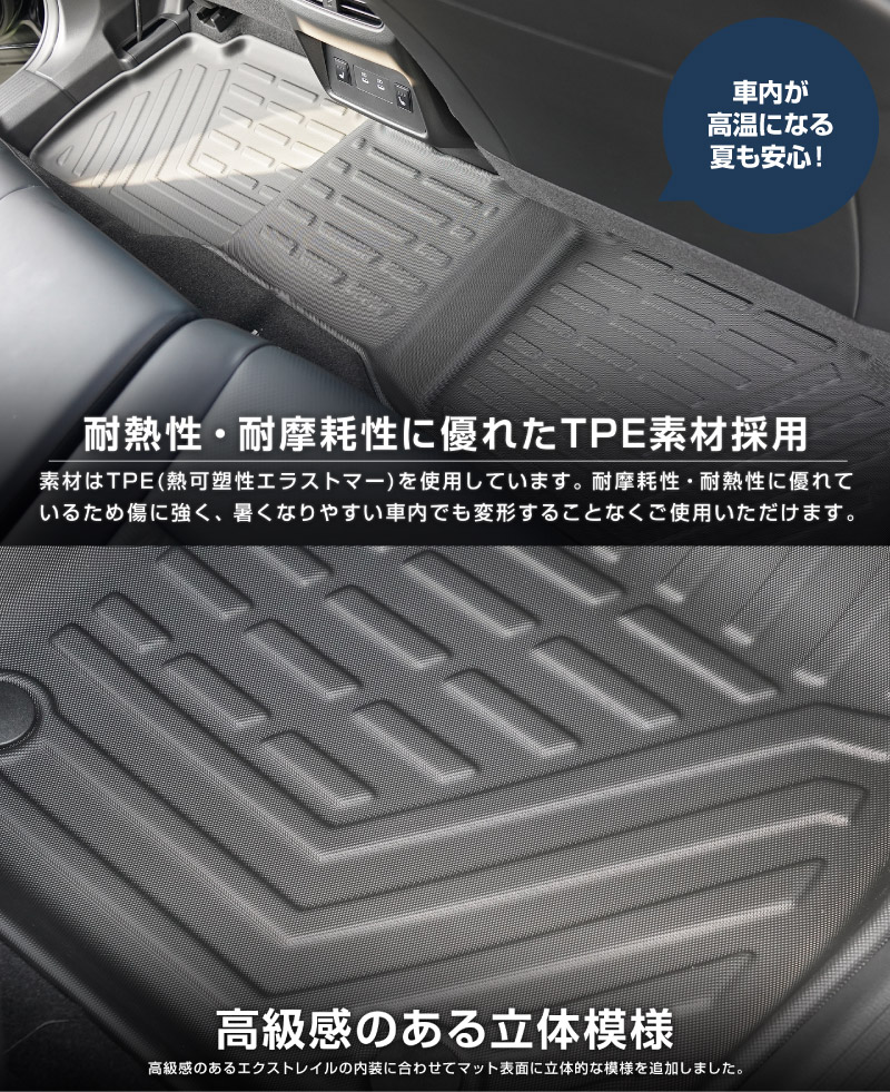 新型エクストレイル T33 2列シート 5人乗り車専用 フロアマット 3P ラバータイプ ブラック 2025年マイナーチェンジ後対応｜日産 NISSAN X-TRAIL 専用 内装 保護 カスタム パーツ ドレスアップ アクセサリー 社外品【予約販売/5月20日頃入荷予定】