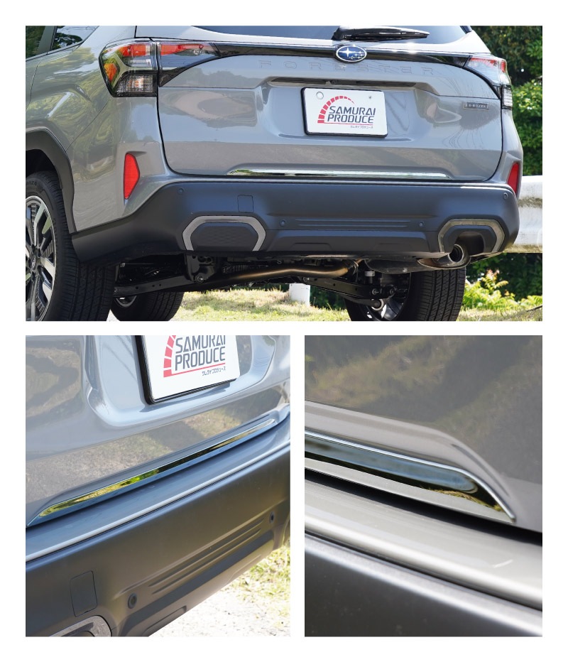 新型フォレスター SL系 リアエンドガーニッシュ 1P 選べる2カラー 鏡面仕上げ ブラック鏡面仕上げ｜SUBARU スバル FORESTER 専用 カスタム パーツ ドレスアップ アクセサリー オプション リアゲート バックドア バンパー 外装 保護 カー用品 社外