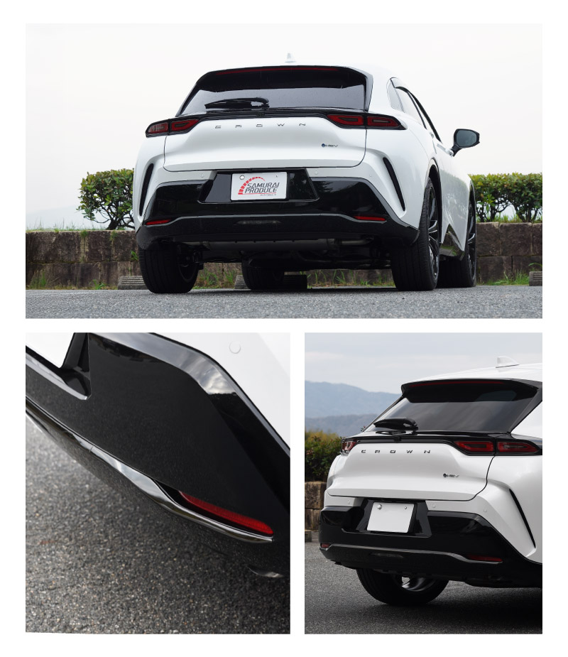 新型クラウンスポーツ リアバンパーガーニッシュ 3P ブラック鏡面