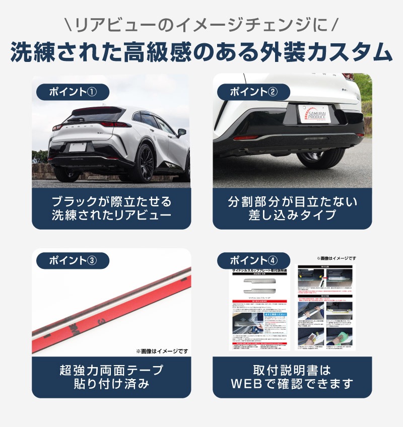 新型クラウンスポーツ リアバンパーガーニッシュ 3P ブラック鏡面