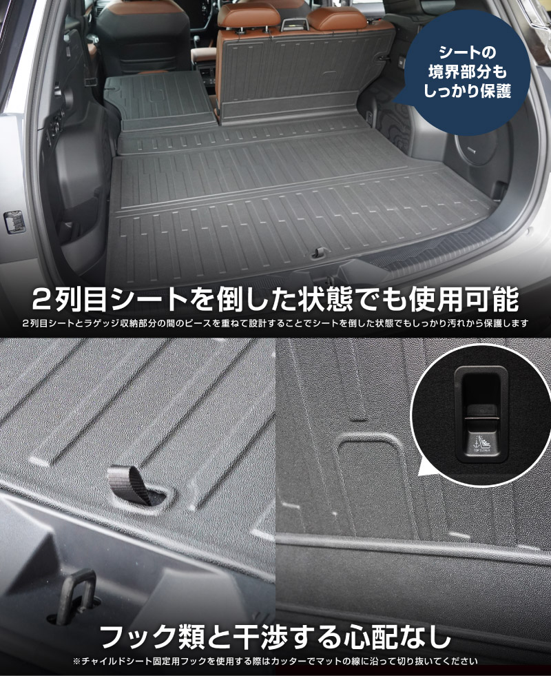 新型フォレスター SL系 フルカバー ラゲッジマット カーゴトレイマット 4P ラバータイプ ブラック｜SUBARU スバル FORESTER 専用 パーツ ドレスアップ アクセサリー オプション 内装 社外 トランク ラゲージ 荷室 フロアマット 防水 保護【予約販売/5月20日頃入荷予定】