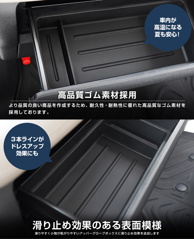 三菱 新型デリカミニ/ekスペース/日産 ルークス 共通 アッパーグローブボックストレイ 1P ゴムタイプ ブラック  2025年フルモデルチェンジ後専用｜MITSUBISHI DELICA MINI NISSAN ROOX インスト助手席スライドボックス 専用 保護パーツ ラバー マット ドレスアップ アクセサリー オプション インテリア 防水 マット 滑り止め 内装 社外 傷防止 キズ隠し