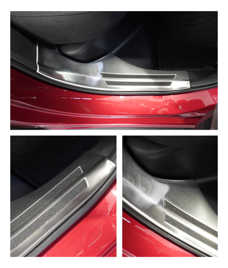 ライズ ロッキー レックス ハイブリッド車専用 サイトステップ内側 スカッフプレート フロント・リアセット 4P 滑り止め付き 選べる 2カラー シルバー/ブラック｜トヨタ TOYOTA RAIZE ダイハツ DAIHATSU ROCKY スバル SUBARU REX 専用【予約販売/ブラック:5月30日頃入荷予定】