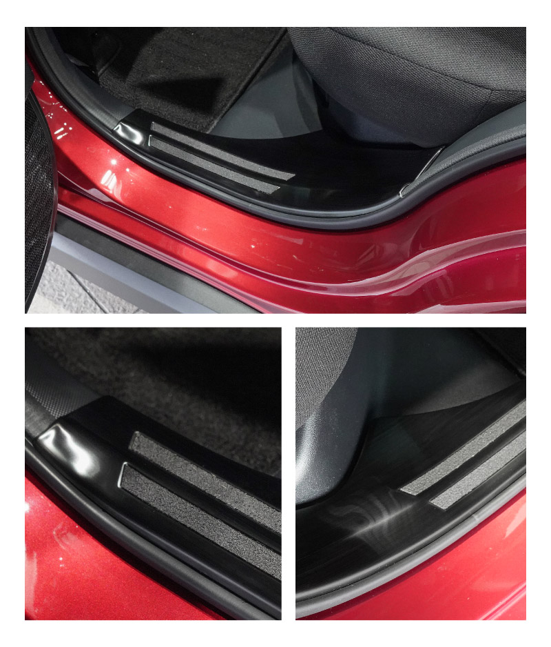 ライズ ロッキー レックス ハイブリッド車専用 サイトステップ内側 スカッフプレート フロント・リアセット 4P 滑り止め付き 選べる 2カラー シルバー/ブラック｜トヨタ TOYOTA RAIZE ダイハツ DAIHATSU ROCKY スバル SUBARU REX 専用【予約販売/ブラック:5月30日頃入荷予定】