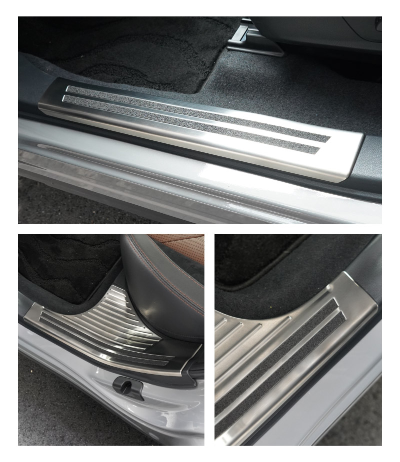 新型フォレスター SL系 サイドステップ内側 スカッフプレート4P 滑り止め付き シルバーヘアライン｜SUBARU スバル FORESTER 専用 内装 保護 カスタム パーツ ドレスアップ アクセサリー オプション 社外 サイドシル