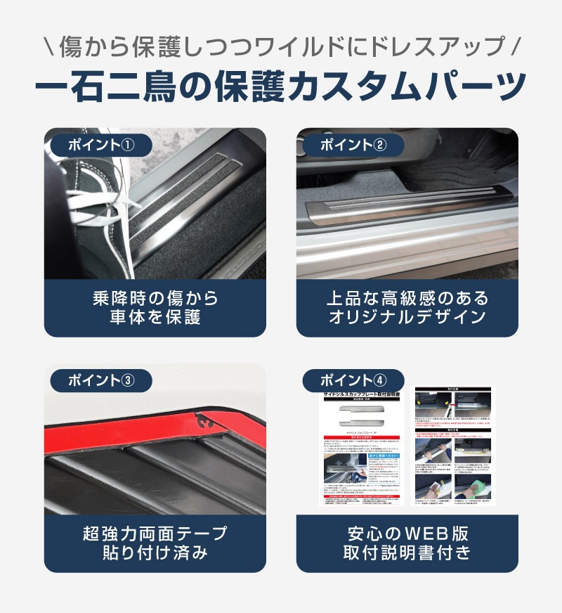 新型フォレスター SL系 サイドステップ内側 スカッフプレート4P 滑り止め付き ブラックヘアライン｜SUBARU スバル FORESTER 専用 内装 保護 カスタム パーツ ドレスアップ アクセサリー オプション 社外 サイドシル