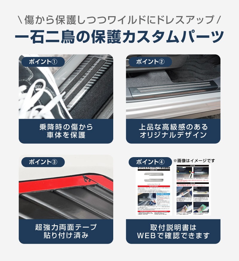 新型フォレスター SL系 サイドステップ内側 スカッフプレート4P 滑り止め付き カーボン調 2026年マイナーチェンジ後対応｜SUBARU スバル FORESTER 専用 内装 保護 カスタム パーツ ドレスアップ アクセサリー オプション 社外 サイドシル【予約販売/8月20日頃入荷予定】