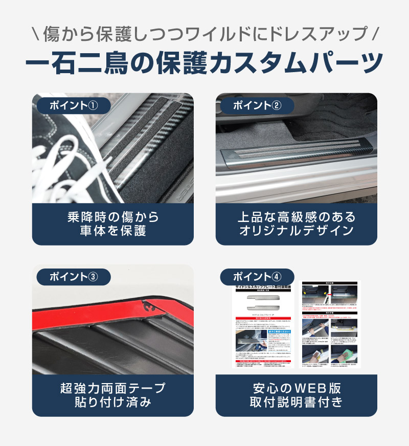 新型フォレスター SL系 サイドステップ内側 スカッフプレート4P 滑り止め付き カーボン調｜SUBARU スバル FORESTER 専用 内装 保護 カスタム パーツ ドレスアップ アクセサリー オプション 社外 サイドシル