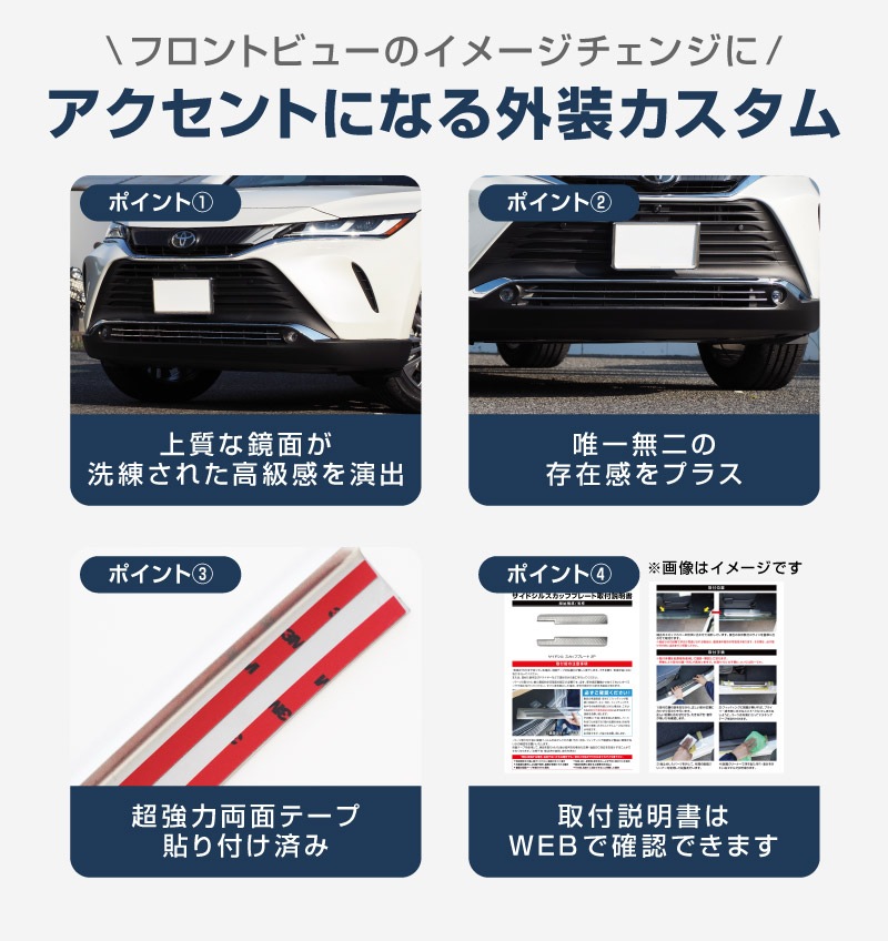 新型ハリアー 80系 ロアグリル ガーニッシュ 2P 鏡面仕上げ 2026年MC後対応｜トヨタ TOYOTA HARRIER 80 耐久性に優れたステンレス製 カスタム 専用 パーツ ドレスアップ アクセサリー 社外品 オプション エアロ
