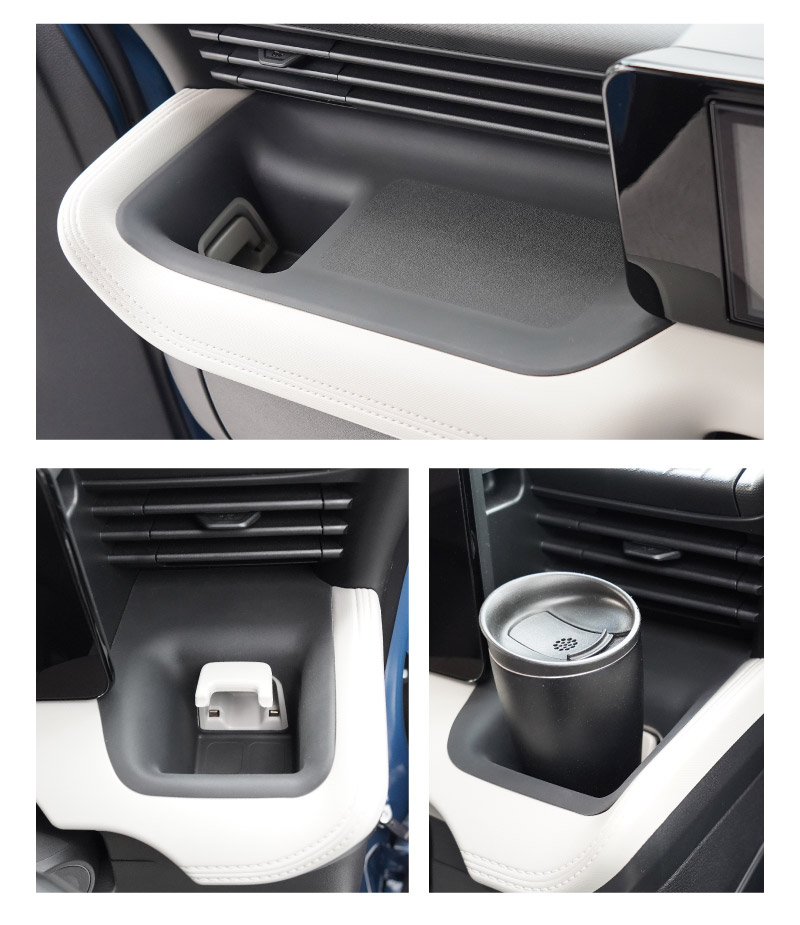 新型eKスペース ルークス 共通 運転席 助手席 インパネトレイカバー 2P ゴムタイプ ブラック 2025年フルモデルチェンジ後専用｜MITSUBISHI eK SPACE NISSAN ROOX 専用 パーツ 防水 ドリンクホルダー ボトルホルダー カバー アクセサリー マット 便利グッズ アイテム 滑り止め 小物入れ 収納 内装 社外【予約販売/7月30日頃入荷予定】