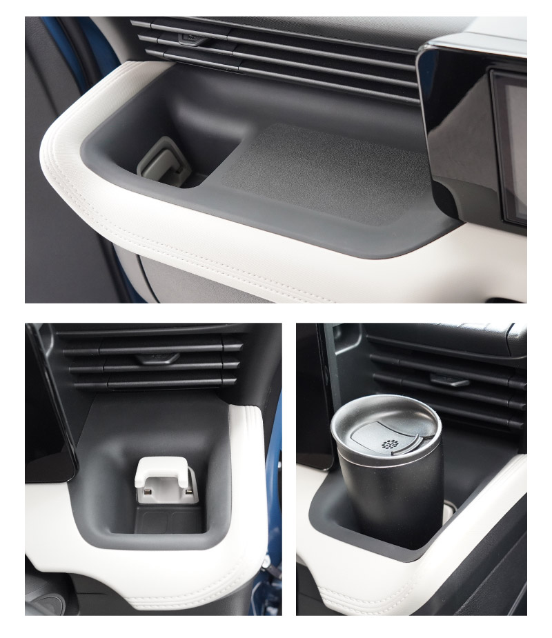 【セット割】新型eKスペース ルークス 共通 運転席 助手席 インパネトレイカバー ＆ インパネロワートレイマット 3P ゴムタイプ ブラック 2025年フルモデルチェンジ後専用｜MITSUBISHI eK SPACE NISSAN ROOX 専用 パーツ 防水 ドリンクホルダー ボトルホルダー カバー アクセサリー マット 便利グッズ アイテム 滑り止め 小物入れ 収納 内装 社外