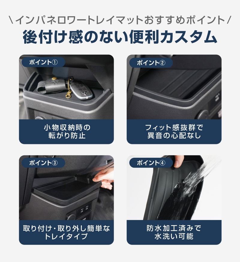 【セット割】新型eKスペース ルークス 共通 運転席 助手席 インパネトレイカバー ＆ インパネロワートレイマット 3P ゴムタイプ ブラック 2025年フルモデルチェンジ後専用｜MITSUBISHI eK SPACE NISSAN ROOX 専用 パーツ 防水 ドリンクホルダー ボトルホルダー カバー アクセサリー マット 便利グッズ アイテム 滑り止め 小物入れ 収納 内装 社外