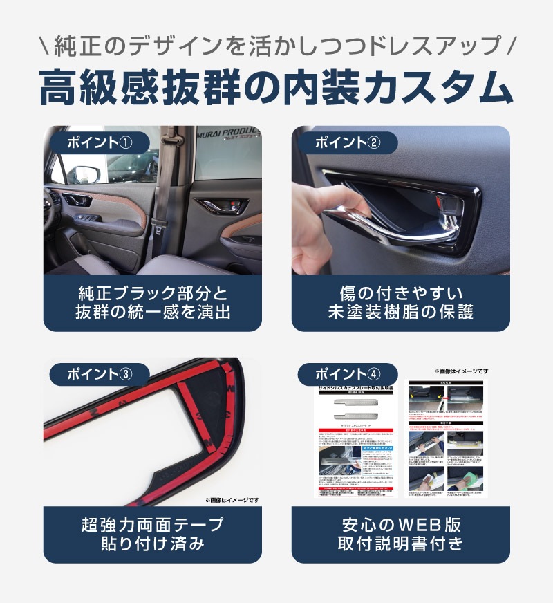 新型フォレスター SL系 リア左右インナードアハンドルパネル 2P ピアノブラック｜SUBARU スバル FORESTER 専用 パーツ ドレスアップ アクセサリー オプション リア カバー 内装 社外 カー用品 保護 傷防止 キズ隠し