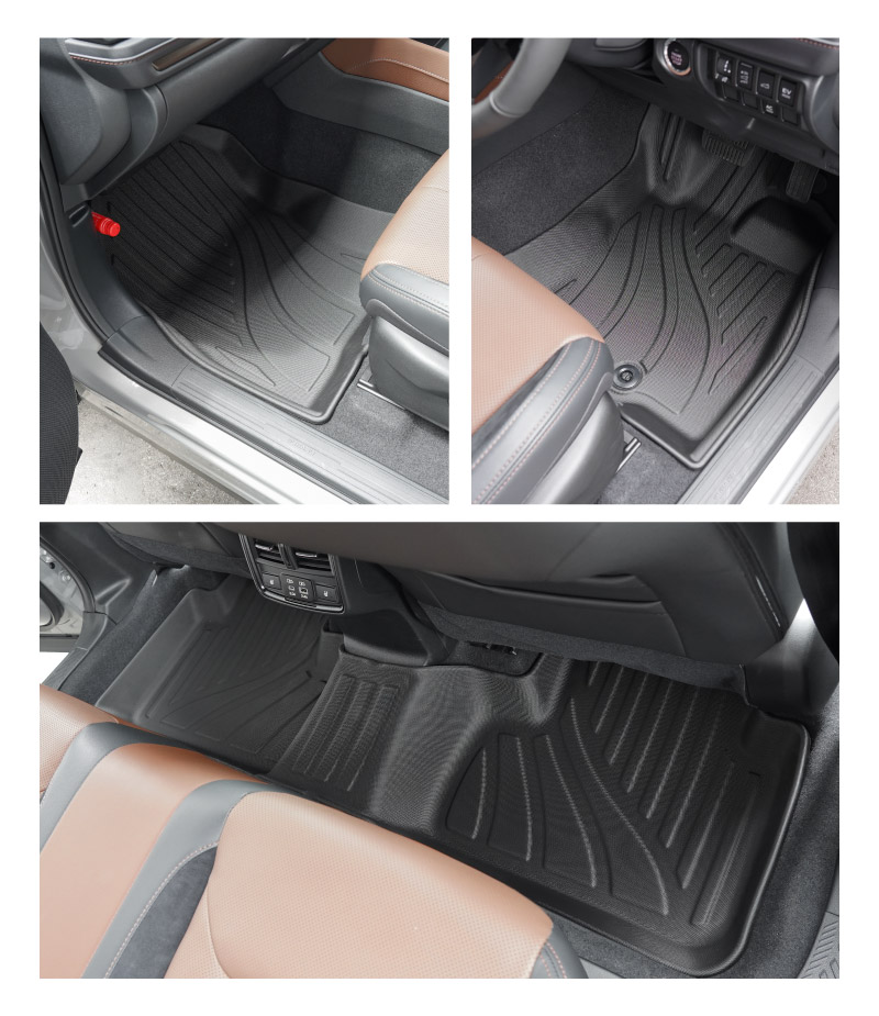 新型フォレスター SL系 フロアマット 3P ラバータイプ ブラック｜SUBARU スバル FORESTER 専用 保護 パーツ 防水 フロント リア セット アクセサリー 内装 インテリア 傷防止 社外 3D ウェザーマット オールウェザー スノー レジャー 水洗い