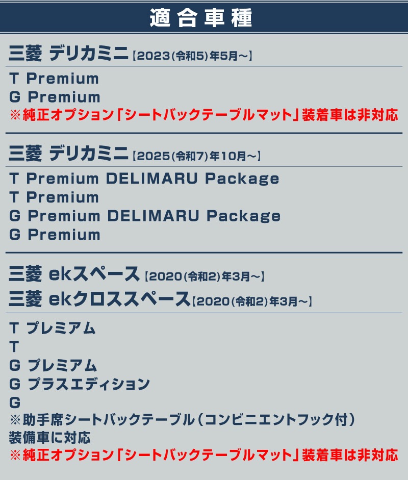 【アウトレット品】三菱 新型デリカミニ/ekスペース/ekクロススペース 日産 ルークス 共通 シートバックテーブルマット 1P ラバータイプ 2025年フルモデルチェンジ後対応｜MITSUBISHI DELICA MINI NISSAN ROOX 専用 内装 テーブル 保護 マット カスタム パーツ