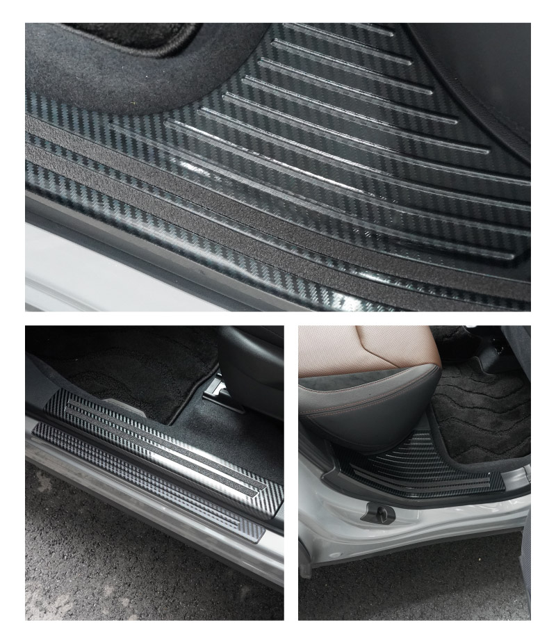 【セット割】新型フォレスター SL系 サイドステップ 内側＆外側 スカッフプレート 6P 保護パーツ2点セット カーボン調｜SUBARU スバル FORESTER 専用 内装 保護 カスタム パーツ ドレスアップ アクセサリー オプション 社外 足元 サイドシル