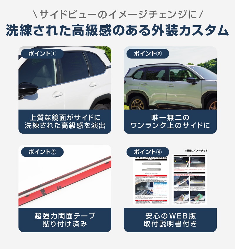 新型フォレスター SL系 ウィンドウトリムガーニッシュ 6P 鏡面仕上げ ｜SUBARU スバル FORESTER 専用 カスタム パーツ ドレスアップ アクセサリー オプション 窓枠 サイド ドア 外装 保護 カー用品 社外