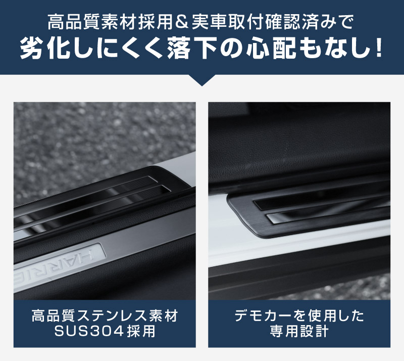 新型ハリアー 80系 サイドステップ 外側スカッフプレート 車体保護ゴム付き 4P 選べる2カラー シルバーヘアライン ブラックヘアライン 2026年MC後対応｜トヨタ TOYOTA HARRIER 80 カスタム 専用 パーツ ドレスアップ オプション アクセサリー 社外品