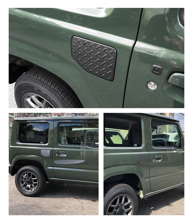 新型ジムニー JB64W 新型ジムニーシエラ JB74W フューエルリッドガーニッシュ 1P 縞鋼板柄 ブラックヘアライン｜スズキ SUZUKI JIMNY JB64 JIMNY SIERRA JB74 1型 2型 3型 4型 5型 専用 パーツ ドレスアップ アクセサリー 社外品 エアロ【メール便対象/代引き・配達日時指定不可】