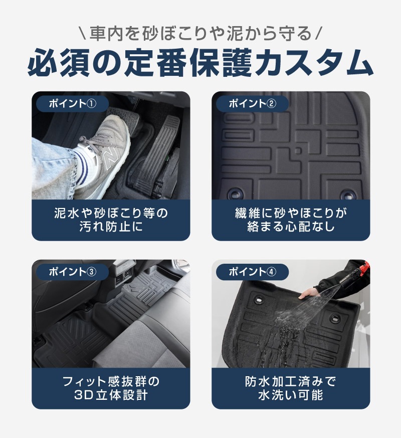 新型RAV4 60系 PHEV専用 フロアマット 3P ラバータイプ ブラック｜トヨタ TOYOTA ラブフォー AXAN64 プラグインハイブリッド Z GR SPORT 専用 保護 パーツ 防水 フロント リア セット アクセサリー 内装 インテリア 傷防止 社外 立体 3Dマット ウェザーマット オールウェザー レジャー 水洗い【予約販売/10月30日頃入荷予定】