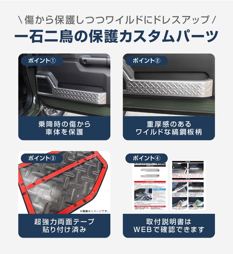 新型ジムニー JB64W 新型ジムニーシエラ JB74W インナードアプロテクションカバー 縞鋼板柄 2P 選べる3カラー シルバーヘアライン ブラックヘアライン カーボン調｜スズキ SUZUKI JIMNY JB64 JIMNY SIERRA JB74 1型 2型 3型 4型 5型 専用 内装 インテリア 保護 カスタム パーツ ドレスアップ アクセサリー 社外品