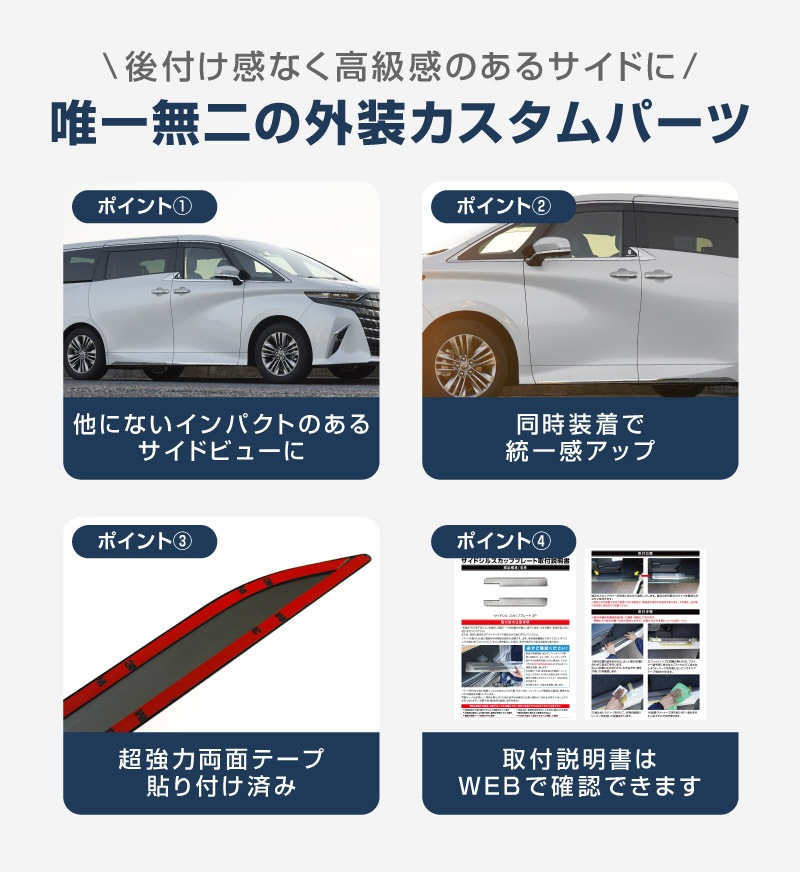 【セット割】新型ルファード 40系 サイドミラー ＆ サイドドア ガーニッシュ 左右セット 8P 外装パーツセット 鏡面仕上げ｜TOYOTA トヨタ ALPHARD 専用 外装 サイド カスタム パーツ ドレスアップ アクセサリー 社外品 エアロ【予約販売/6月10日頃入荷予定】