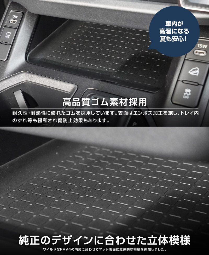 新型RAV4 60系 センタートレイマット ゴムタイプ 1P ブラック 防水｜トヨタ TOYOTA ラブフォー AXAN64 専用 プラグインハイブリッド PHEV 対応 インストセンタートレイ マット 保護パーツ アクセサリー 滑り止め 小物入れ 収納 内装 カー用品 社外 傷防止【メール便対象/代引き・配達日時指定不可】【予約販売/4月30日頃入荷予定】