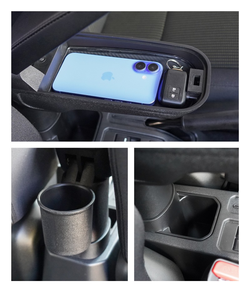【セット割】新型ジムニー JB64W 新型ジムニーシエラ JB74W ジムニーノマド JC74W AT車専用 フロントアームレスト ＆ センター収納トレイ 2P ブラック｜スズキ SUZUKI JIMNY JB64 JIMNY SIERRA JB74 1型 2型 3型 4型 5型 JIMNY NOMADE JC74 1型 専用 パーツ 肘置き付き コンソールボックス 収納 小物入れ アクセサリー 便利グッズ オプション 保護 傷防止 車内 社外