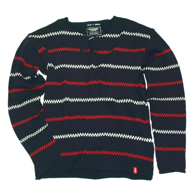 ★HOLEBROOK|ホールブルック　FISHERMEN　紐付ボートネック細ボーダーニット