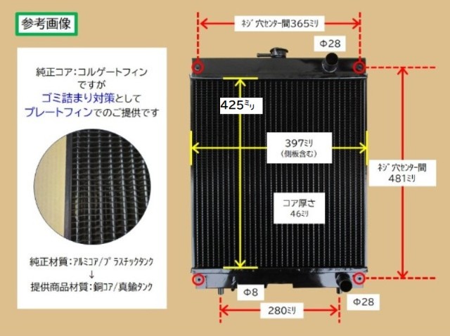 日立建機　ミニショベル　ラジエーター　ZX27U-2　4640694　ブラケット再利用　★ゴミ詰まり対策品★　社外新品/強化品