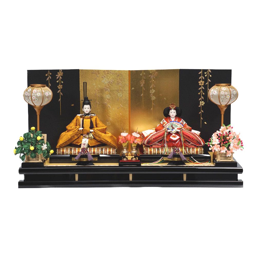 【雛人形】京十番 黄櫨染 桐竹鳳凰文様 親王飾り〈望月紀彦作〉[213-054]