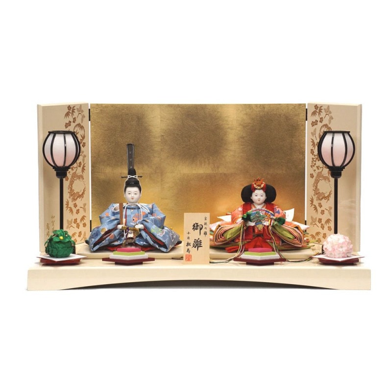 雛人形】三寸 おぼこ雛 宝尽くし文様 親王揃いアクリルケース飾り〈小