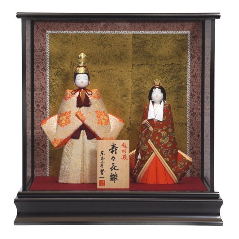 木目込み雛人形】刺繍(白・紫暈し) 枝桜 親王揃いアクリルケース飾り