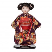 【市松人形】10号 友禅(紫) 桜に鞠〈小出松寿作〉[223-026]