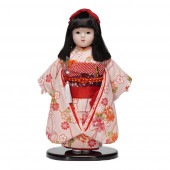 【市松人形】10号 友禅(ピンク) 桜に牡丹〈小出松寿作〉[223-027]