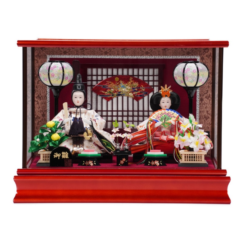 雛人形】小芥子 金襴 白木 親王揃いガラスケース飾り〈河雲作〉[243
