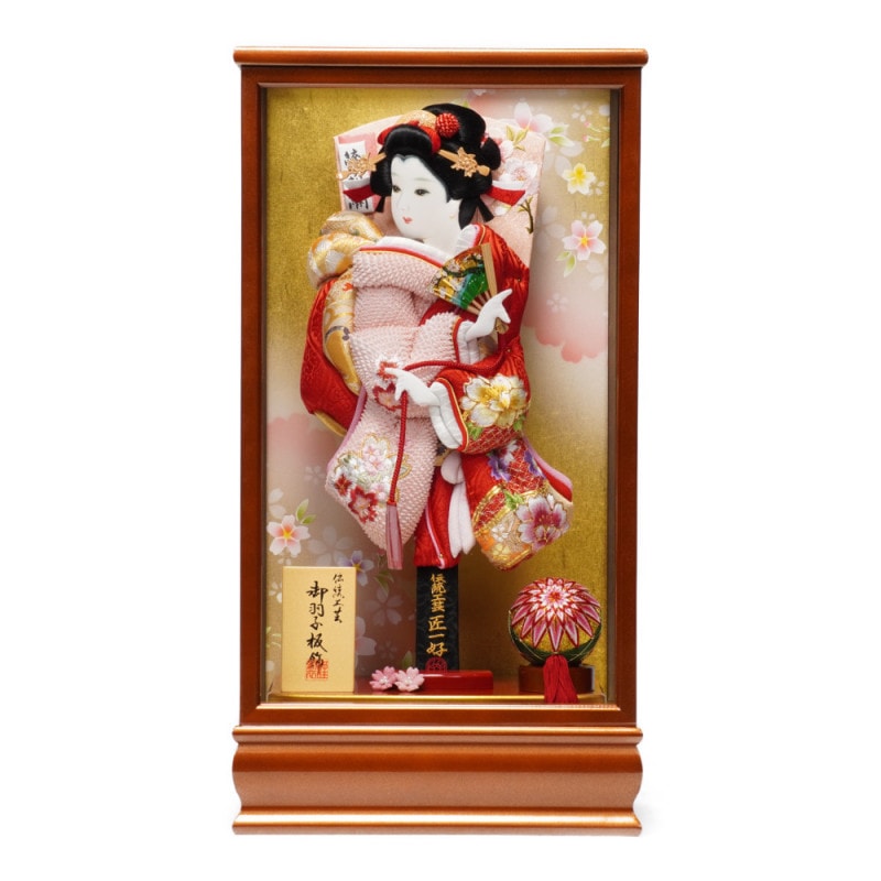 羽子板】13号 刺繍桜(ピンク)×金彩梅(赤) 壁掛け〈匠一好作〉[232-064