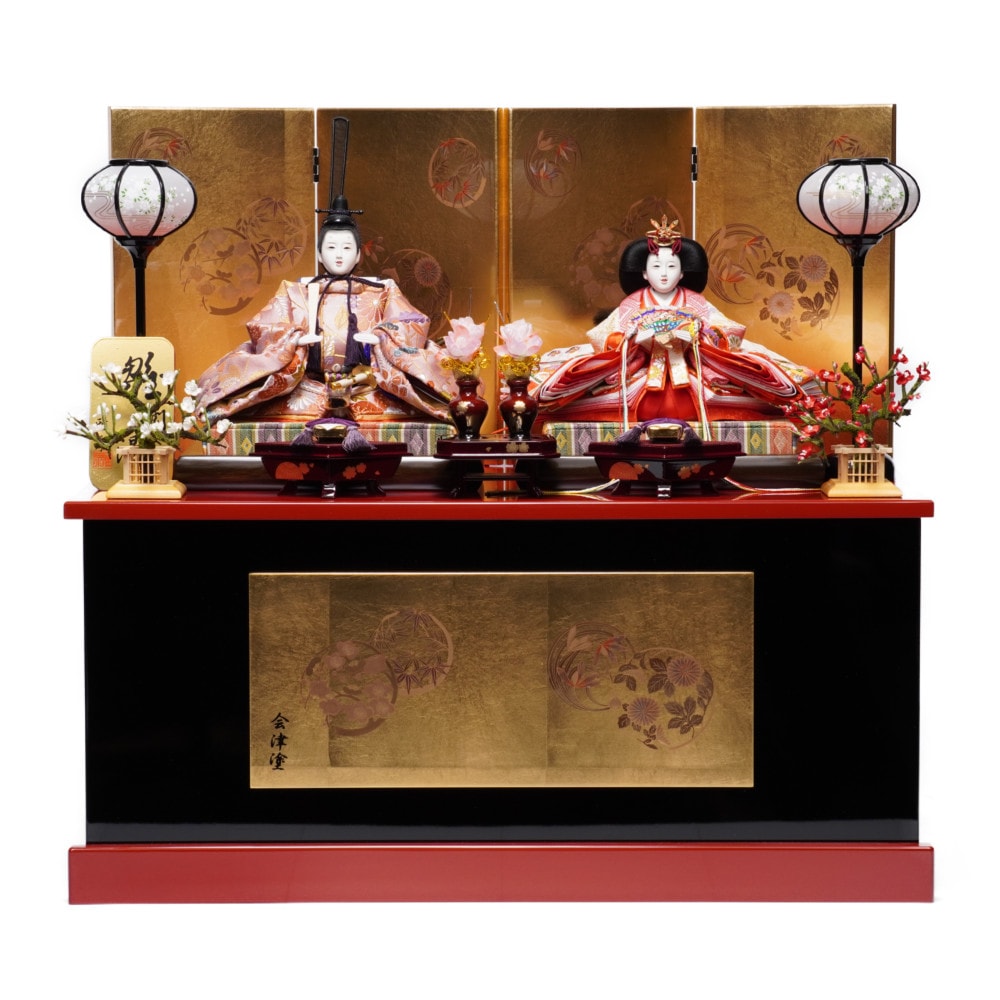 【雛人形】京十一番 金襴(ピンク・白) 草花 親王揃い収納飾り〈雅泉作〉[233-010]
